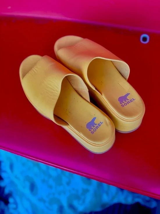 Sorel Yellow Platform Slide Mules - Picture 2 of 9